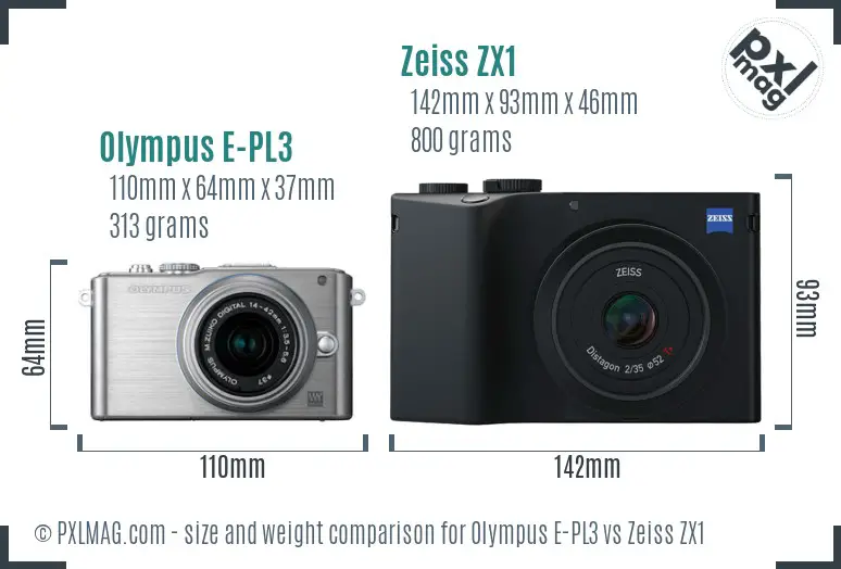 Olympus E-PL3 vs Zeiss ZX1 size comparison