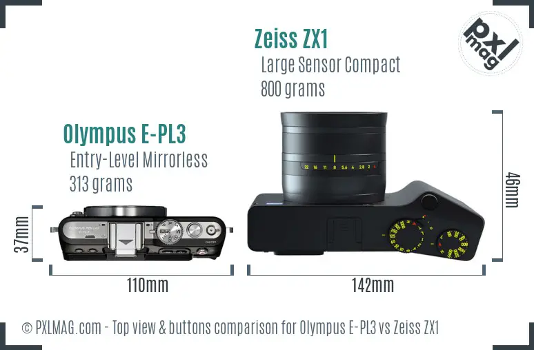 Olympus E-PL3 vs Zeiss ZX1 top view buttons comparison