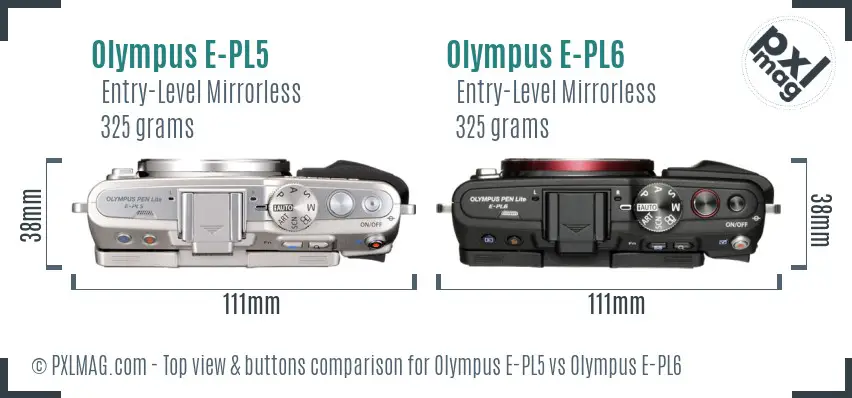 Olympus E-PL5 vs Olympus E-PL6 top view buttons comparison