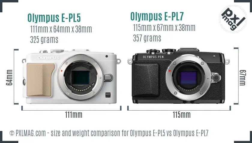 Olympus E-PL5 vs Olympus E-PL7 size comparison