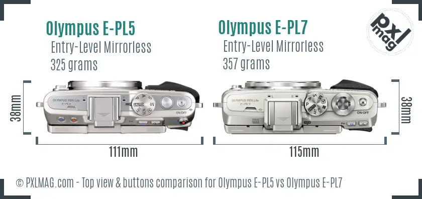 Olympus E-PL5 vs Olympus E-PL7 top view buttons comparison