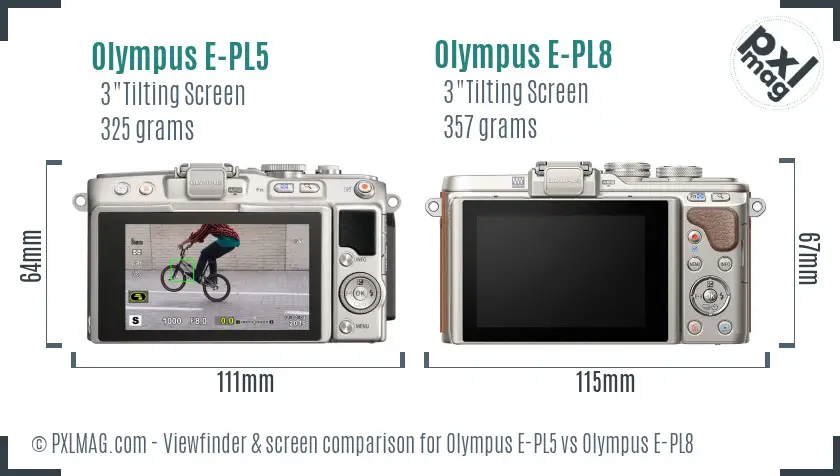 Olympus E-PL5 vs Olympus E-PL8 Screen and Viewfinder comparison