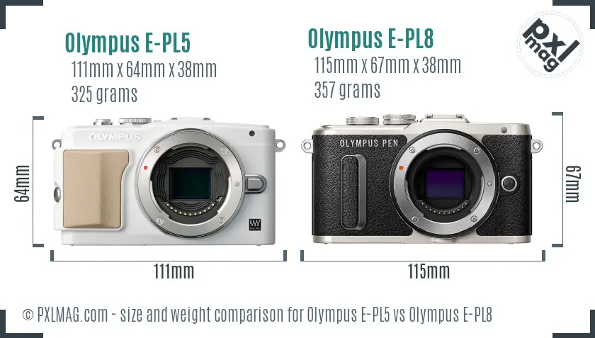 Olympus E-PL5 vs Olympus E-PL8 size comparison