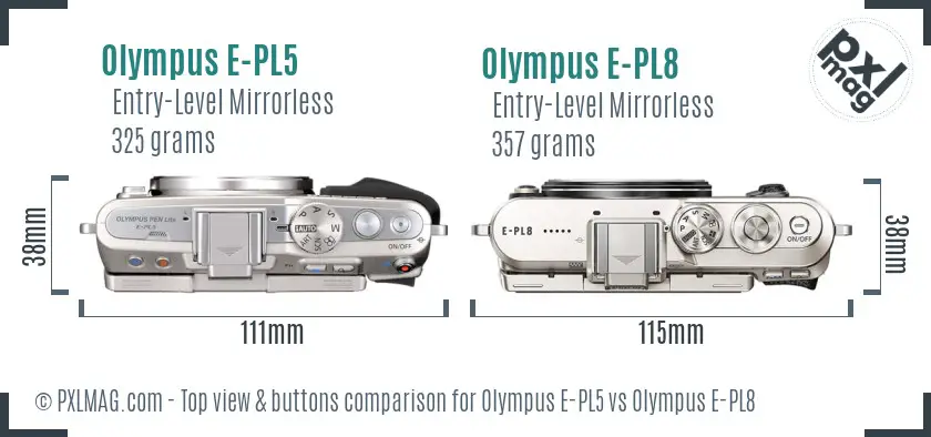 Olympus E-PL5 vs Olympus E-PL8 top view buttons comparison