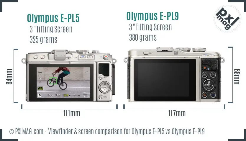 Olympus E-PL5 vs Olympus E-PL9 Screen and Viewfinder comparison
