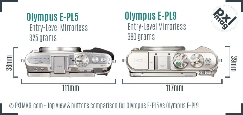 Olympus E-PL5 vs Olympus E-PL9 top view buttons comparison