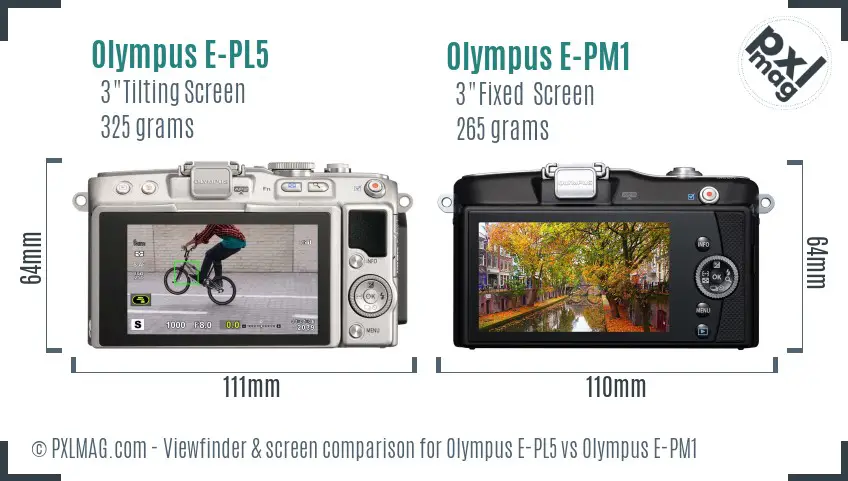 Olympus E-PL5 vs Olympus E-PM1 Screen and Viewfinder comparison