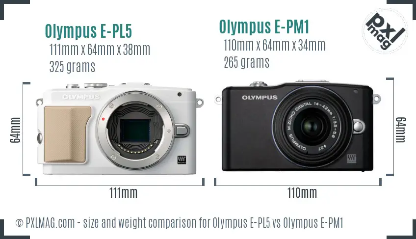 Olympus E-PL5 vs Olympus E-PM1 size comparison