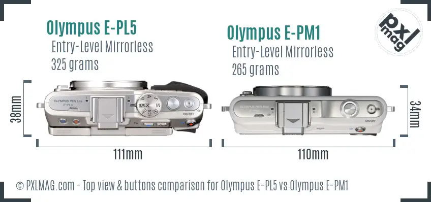 Olympus E-PL5 vs Olympus E-PM1 top view buttons comparison