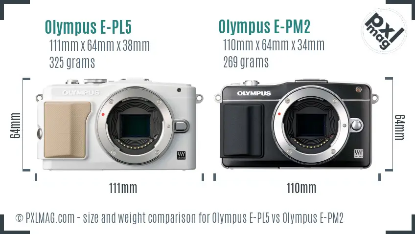 Olympus E-PL5 vs Olympus E-PM2 size comparison