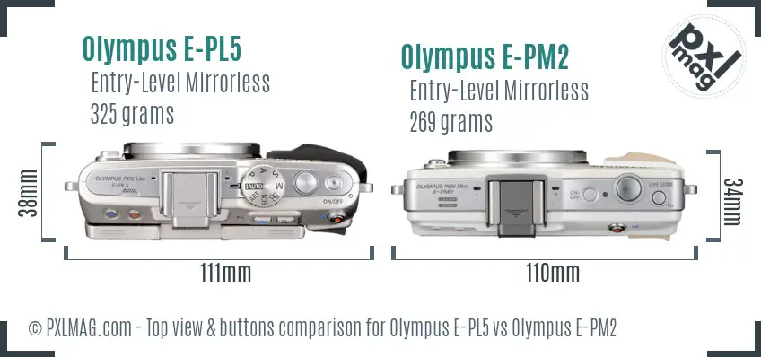 Olympus E-PL5 vs Olympus E-PM2 top view buttons comparison