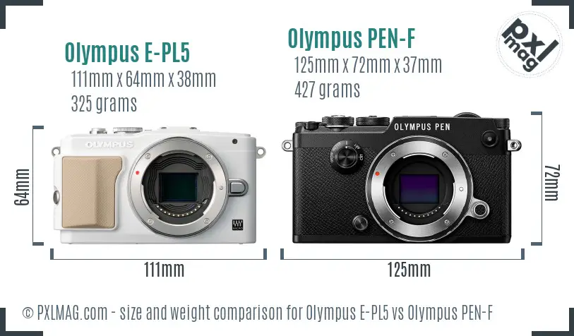Olympus E-PL5 vs Olympus PEN-F size comparison