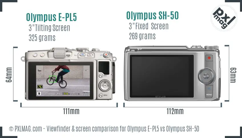 Olympus E-PL5 vs Olympus SH-50 Screen and Viewfinder comparison