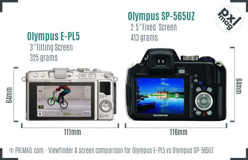 Olympus E-PL5 vs Olympus SP-565UZ Screen and Viewfinder comparison