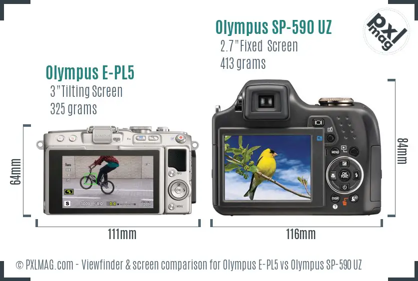 Olympus E-PL5 vs Olympus SP-590 UZ Screen and Viewfinder comparison