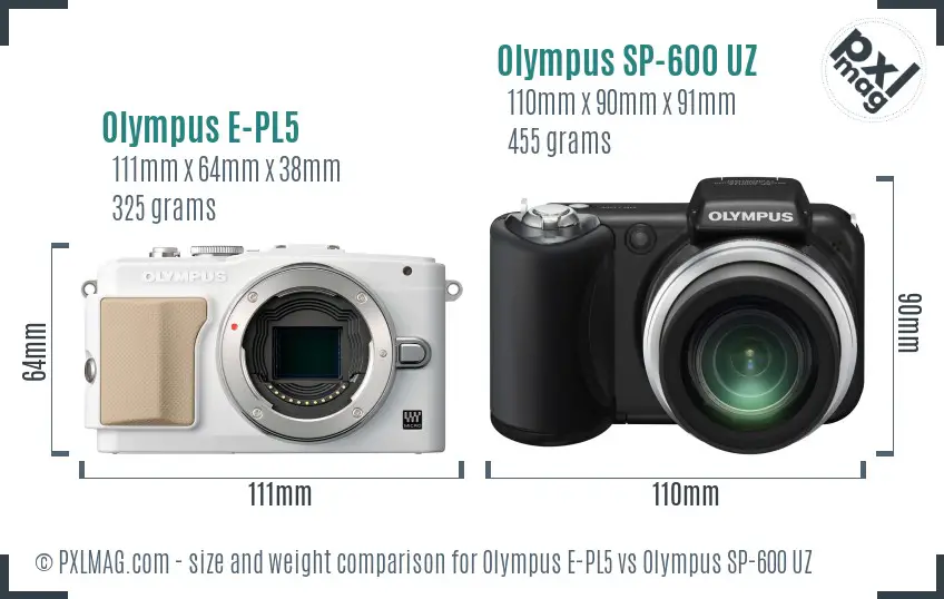 Olympus E-PL5 vs Olympus SP-600 UZ size comparison