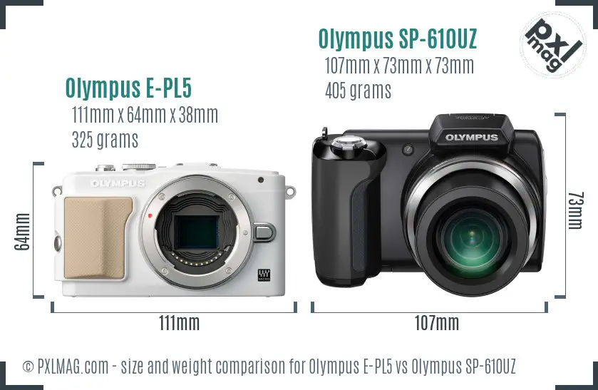 Olympus E-PL5 vs Olympus SP-610UZ size comparison