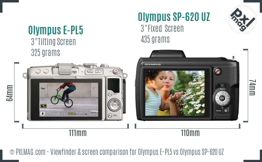 Olympus E-PL5 vs Olympus SP-620 UZ Screen and Viewfinder comparison