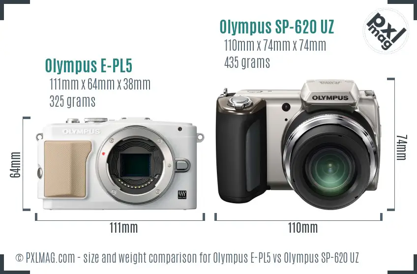 Olympus E-PL5 vs Olympus SP-620 UZ size comparison