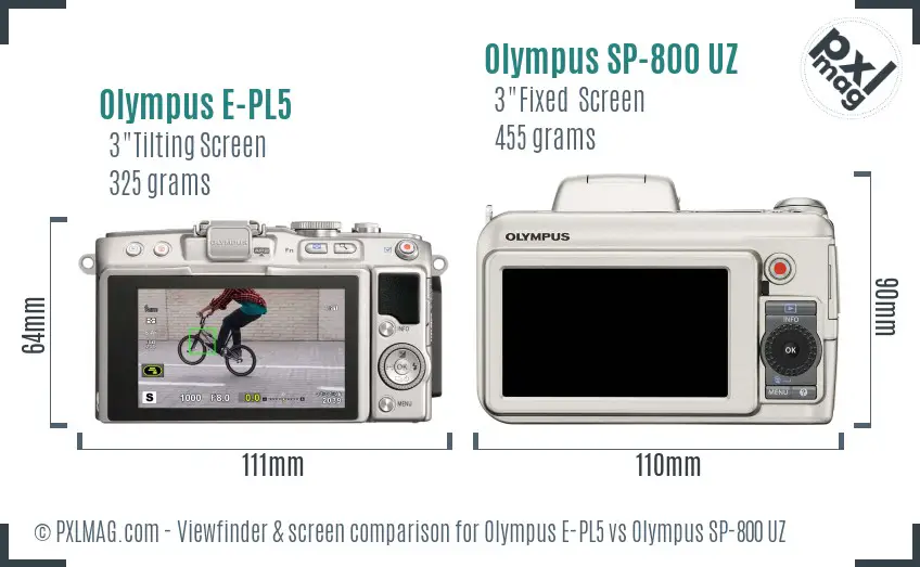 Olympus E-PL5 vs Olympus SP-800 UZ Screen and Viewfinder comparison
