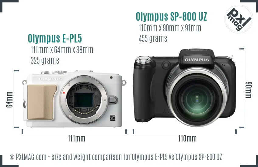 Olympus E-PL5 vs Olympus SP-800 UZ size comparison