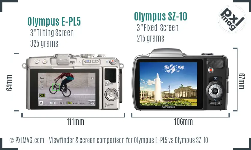 Olympus E-PL5 vs Olympus SZ-10 Screen and Viewfinder comparison