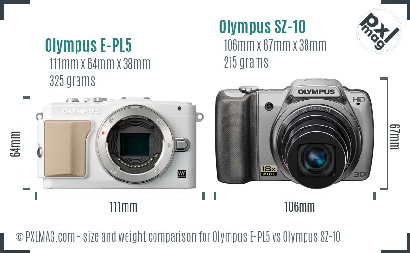 Olympus E-PL5 vs Olympus SZ-10 size comparison
