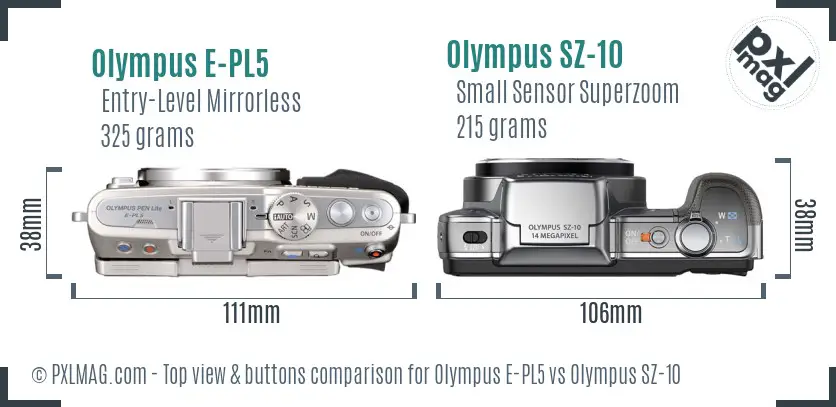 Olympus E-PL5 vs Olympus SZ-10 top view buttons comparison