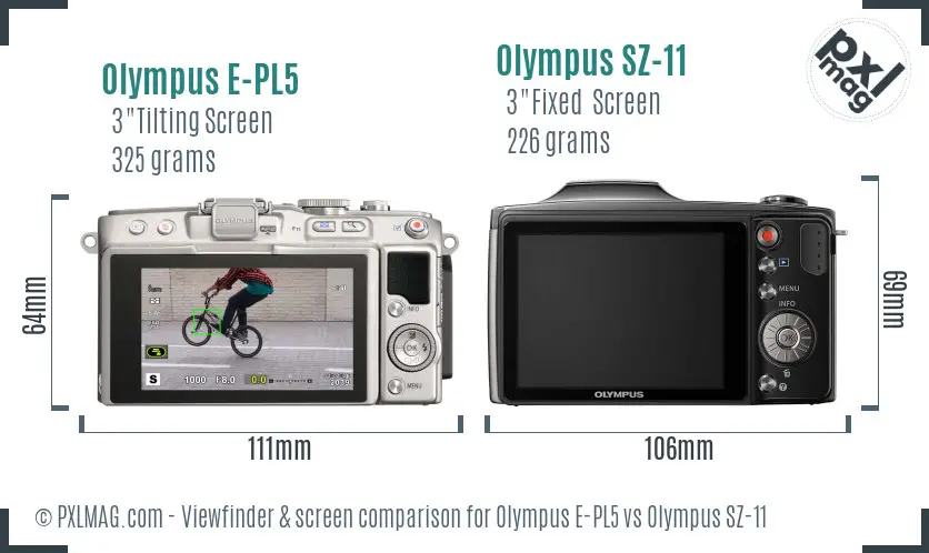 Olympus E-PL5 vs Olympus SZ-11 Screen and Viewfinder comparison