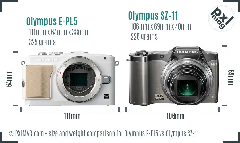 Olympus E-PL5 vs Olympus SZ-11 size comparison