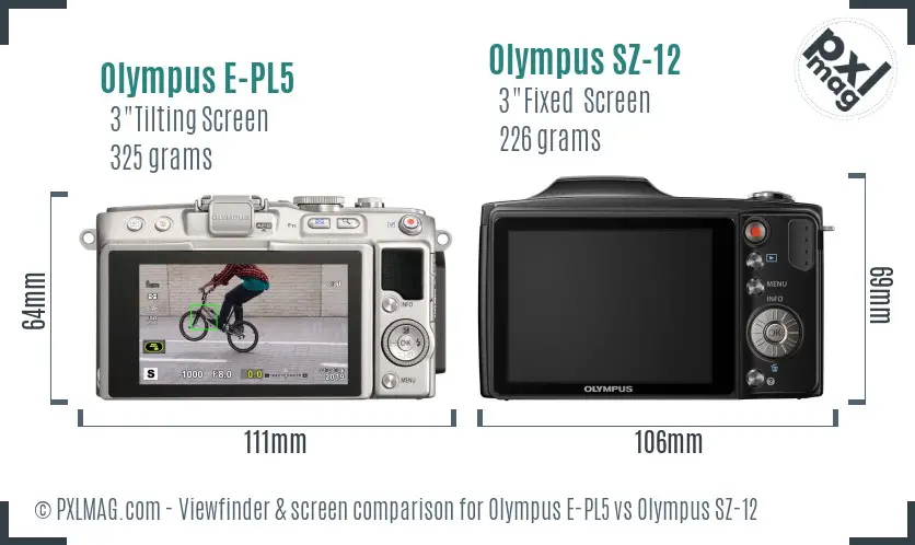 Olympus E-PL5 vs Olympus SZ-12 Screen and Viewfinder comparison