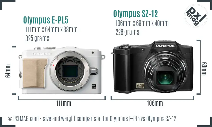 Olympus E-PL5 vs Olympus SZ-12 size comparison