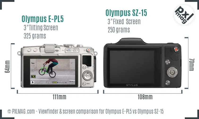 Olympus E-PL5 vs Olympus SZ-15 Screen and Viewfinder comparison
