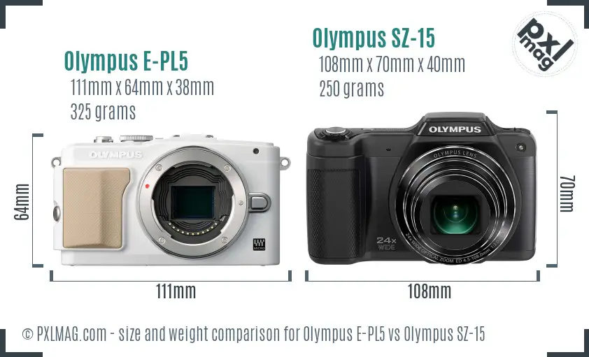 Olympus E-PL5 vs Olympus SZ-15 size comparison
