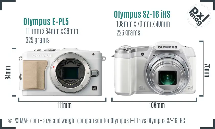 Olympus E-PL5 vs Olympus SZ-16 iHS size comparison