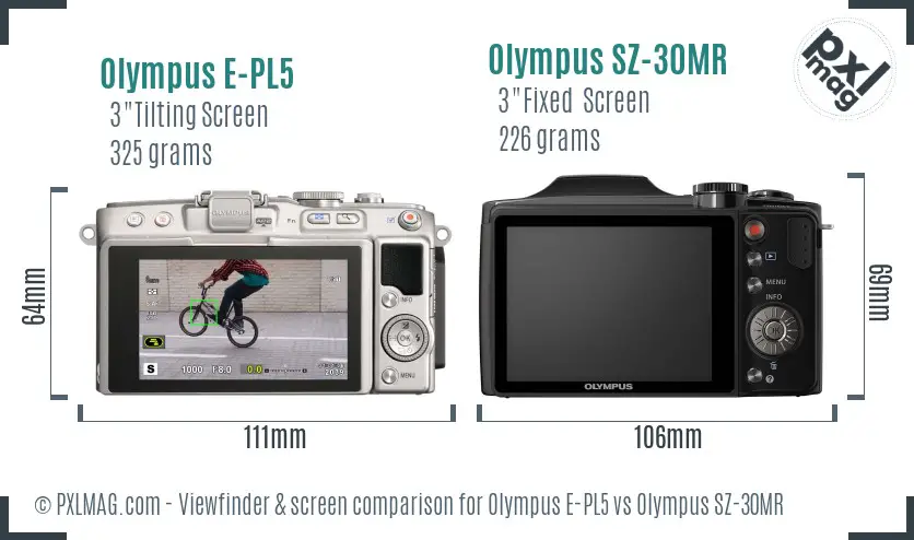 Olympus E-PL5 vs Olympus SZ-30MR Screen and Viewfinder comparison