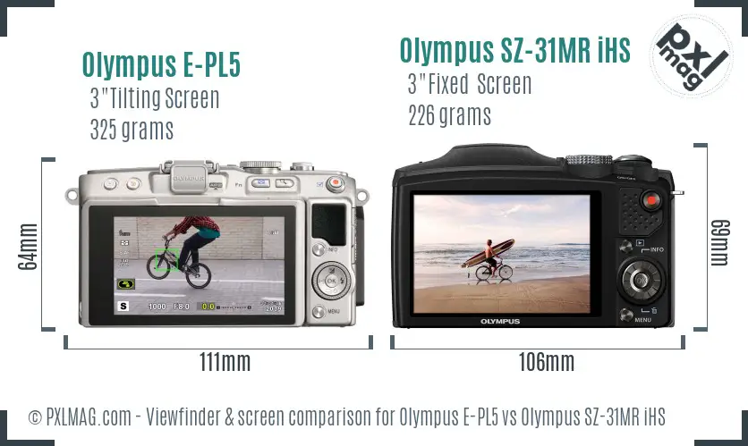 Olympus E-PL5 vs Olympus SZ-31MR iHS Screen and Viewfinder comparison