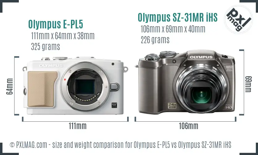 Olympus E-PL5 vs Olympus SZ-31MR iHS size comparison