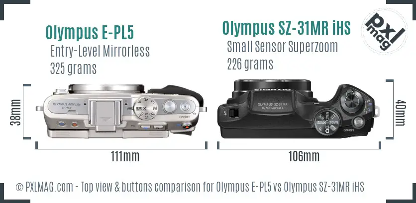 Olympus E-PL5 vs Olympus SZ-31MR iHS top view buttons comparison