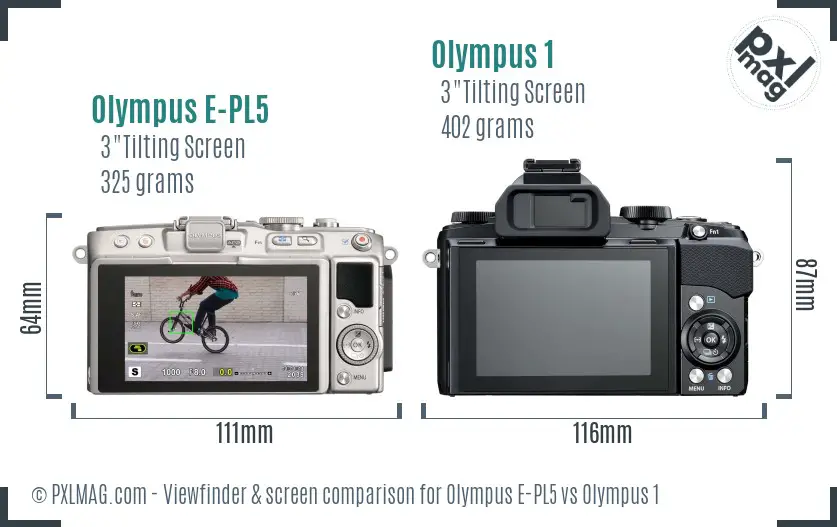 Olympus E-PL5 vs Olympus 1 Screen and Viewfinder comparison