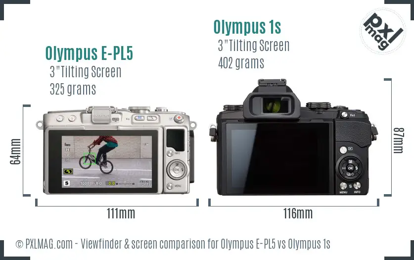 Olympus E-PL5 vs Olympus 1s Screen and Viewfinder comparison