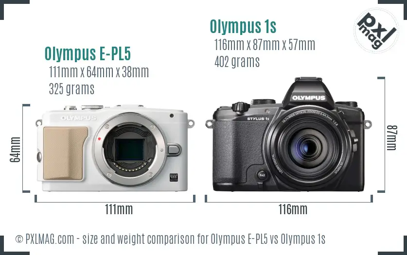 Olympus E-PL5 vs Olympus 1s size comparison