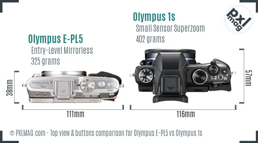 Olympus E-PL5 vs Olympus 1s top view buttons comparison