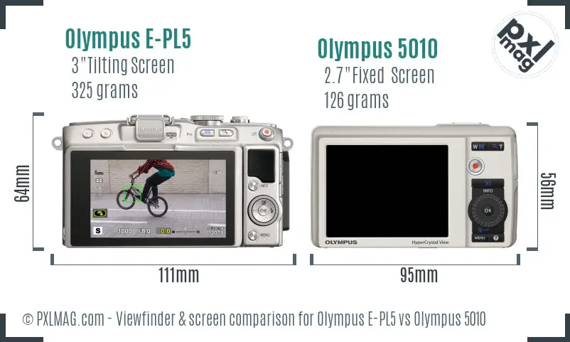 Olympus E-PL5 vs Olympus 5010 Screen and Viewfinder comparison