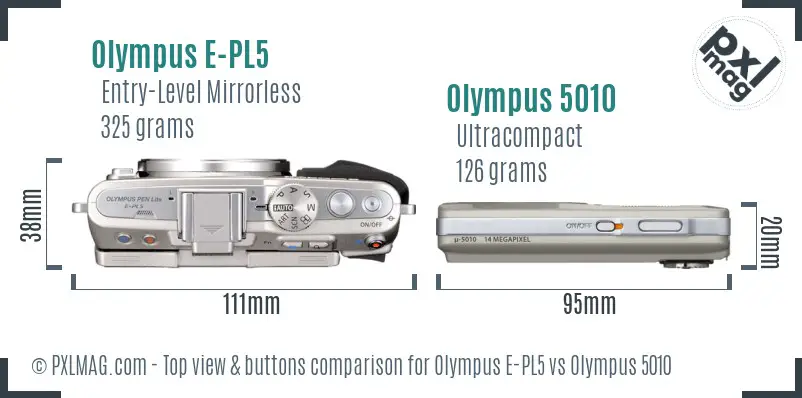 Olympus E-PL5 vs Olympus 5010 top view buttons comparison