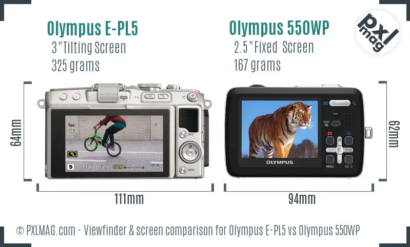 Olympus E-PL5 vs Olympus 550WP Screen and Viewfinder comparison