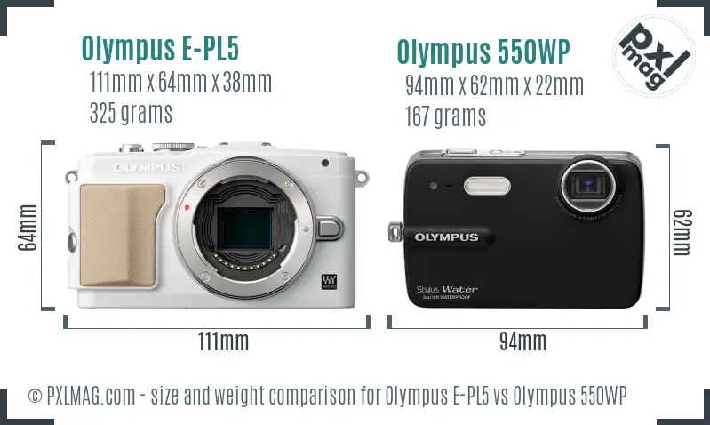Olympus E-PL5 vs Olympus 550WP size comparison