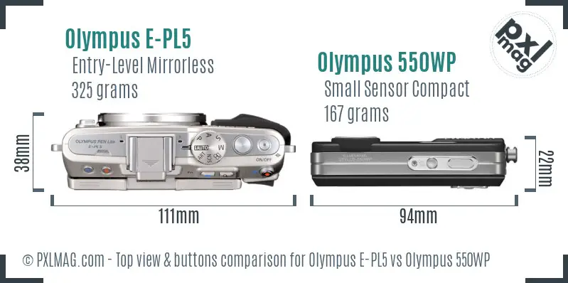 Olympus E-PL5 vs Olympus 550WP top view buttons comparison