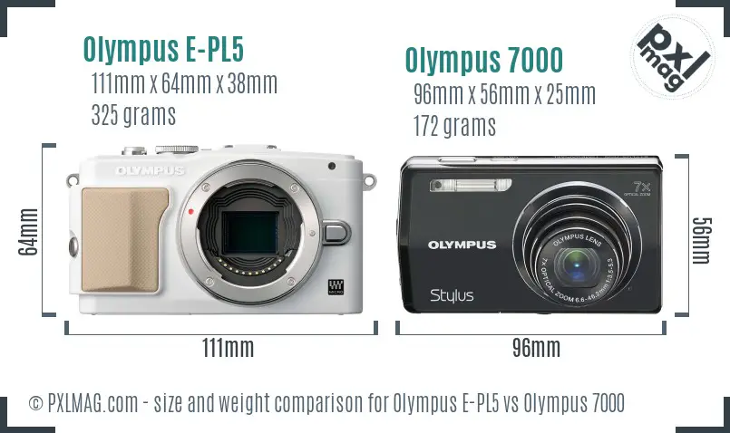 Olympus E-PL5 vs Olympus 7000 size comparison