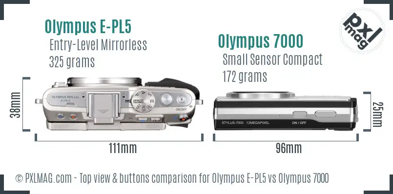 Olympus E-PL5 vs Olympus 7000 top view buttons comparison